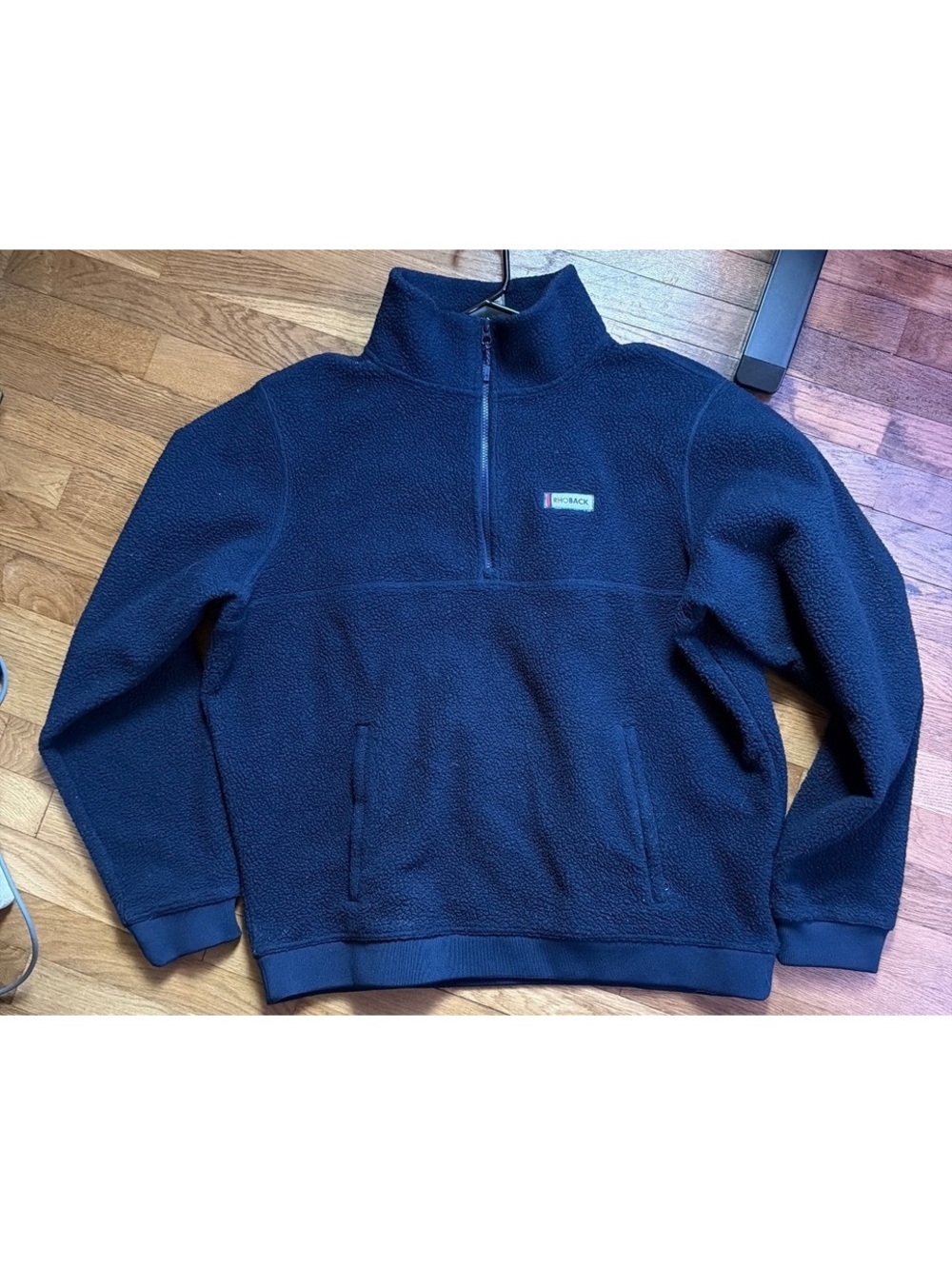 Large - Men - Rhoback Navy Blue Fleece Quarter-Zip Pullover